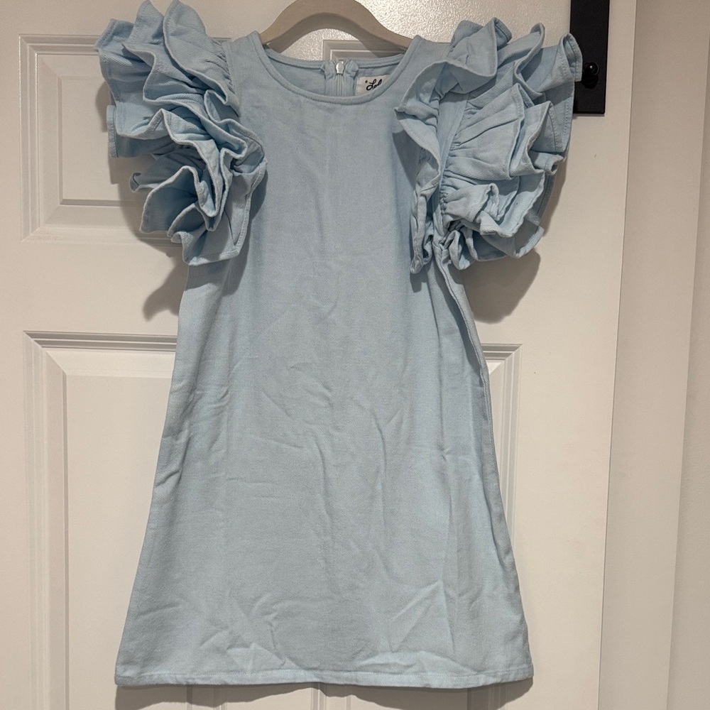 Girls Lola + The Boys Light Blue Ruffle Sleeve Dress